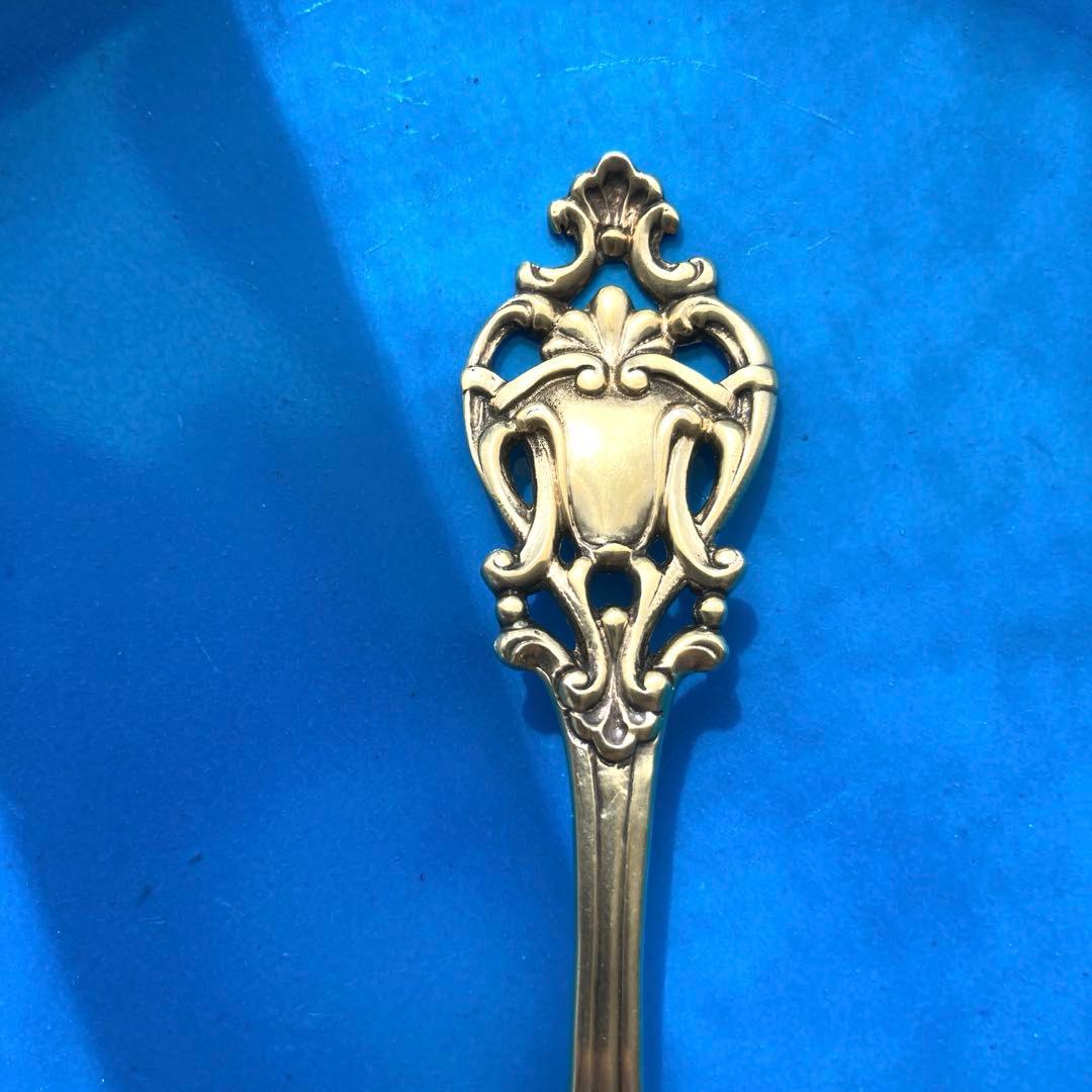 純銀鍍金　透かし王冠ライオン　ナッツスプーン