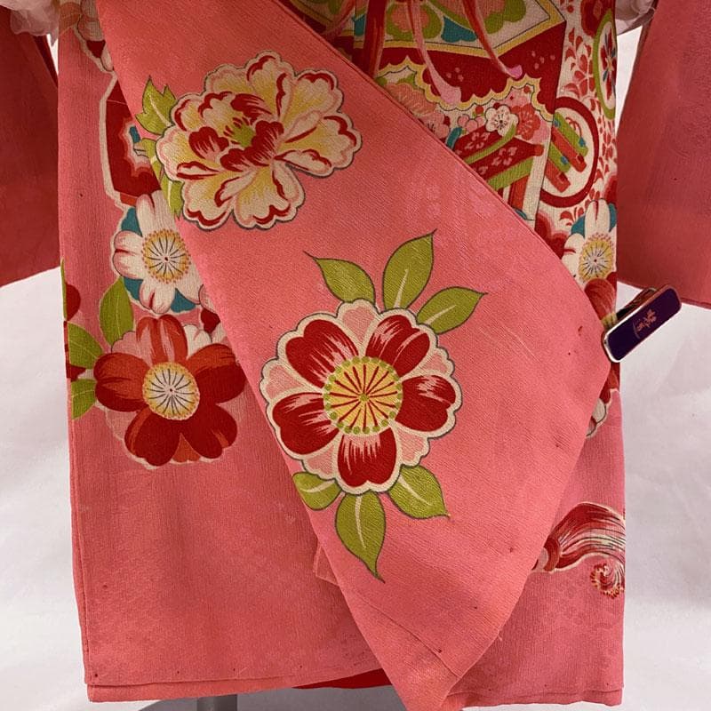 505ag78◎七五三 三歳 女の子 アンティーク着物&被布&長襦袢 糸巻◎