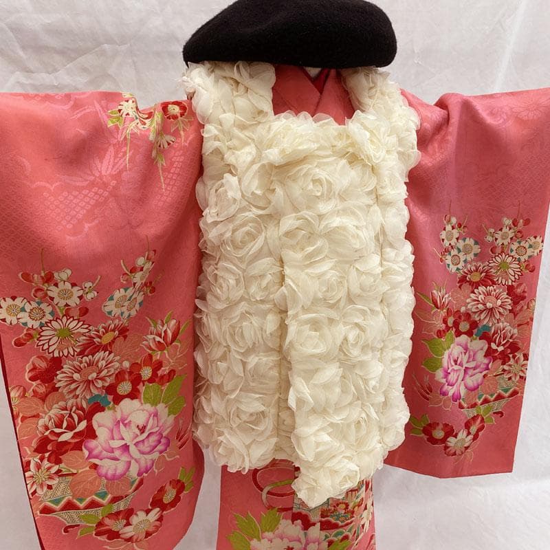 505ag78◎七五三 三歳 女の子 アンティーク着物&被布&長襦袢 糸巻◎