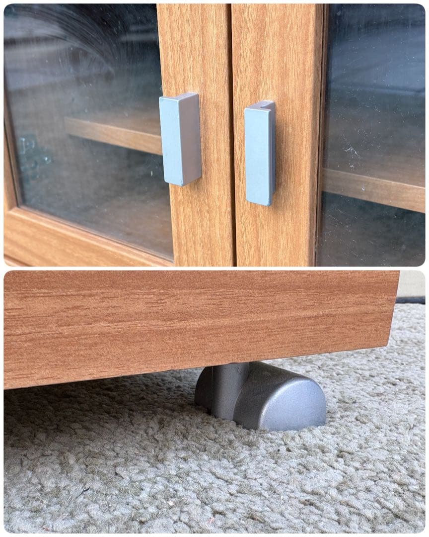 ローボード テレビボード リビングボード ガラス扉 ナチュラル キャスター付