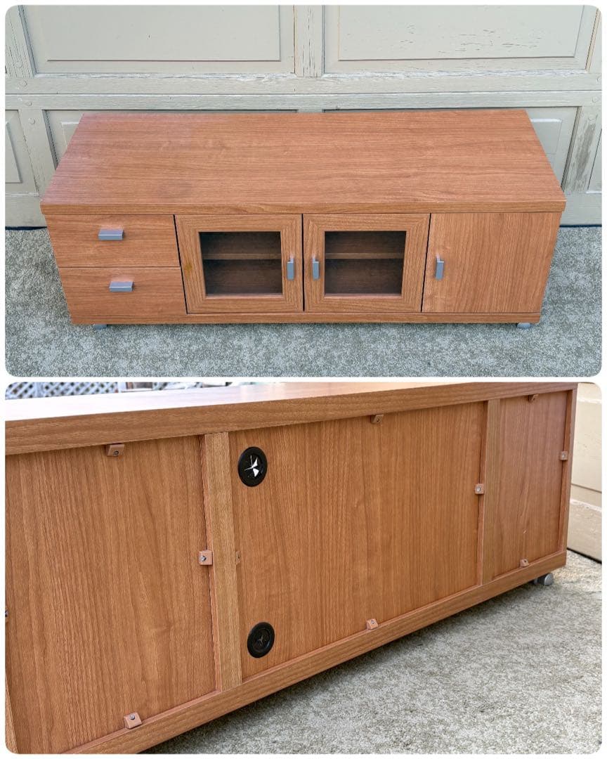 ローボード テレビボード リビングボード ガラス扉 ナチュラル キャスター付