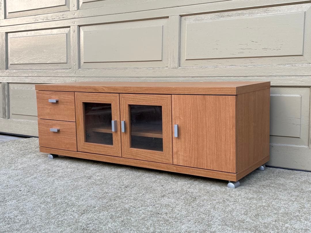 ローボード テレビボード リビングボード ガラス扉 ナチュラル キャスター付