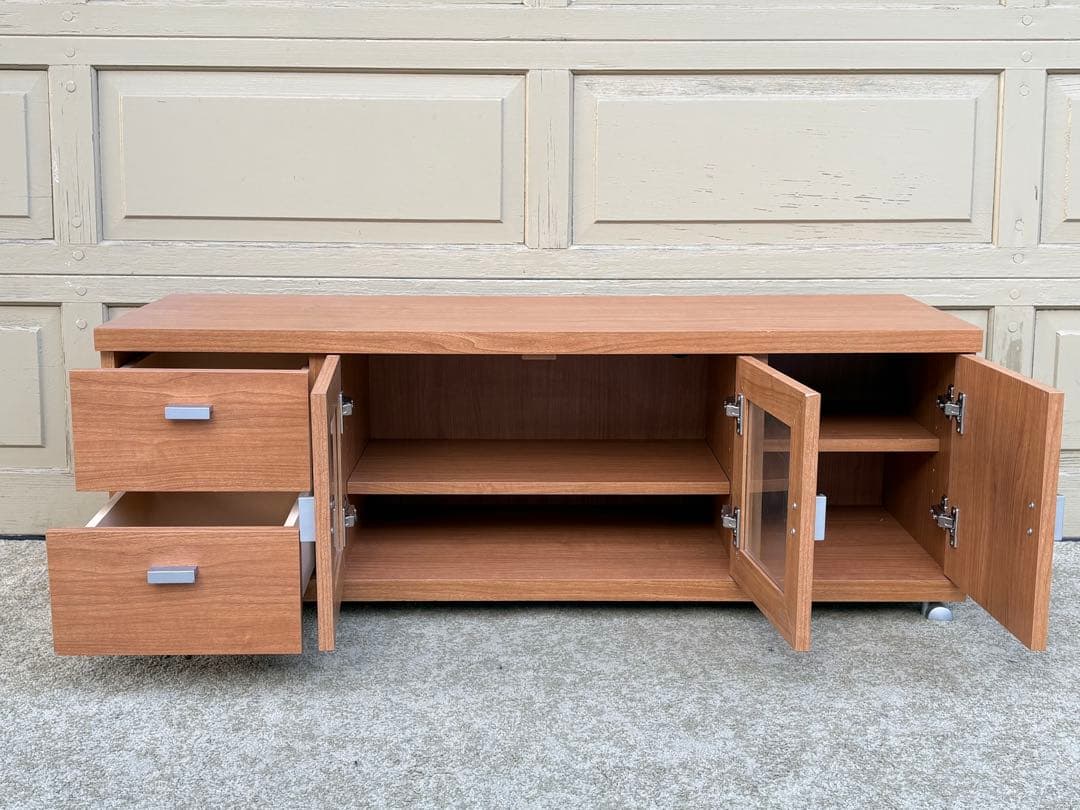 ローボード テレビボード リビングボード ガラス扉 ナチュラル キャスター付