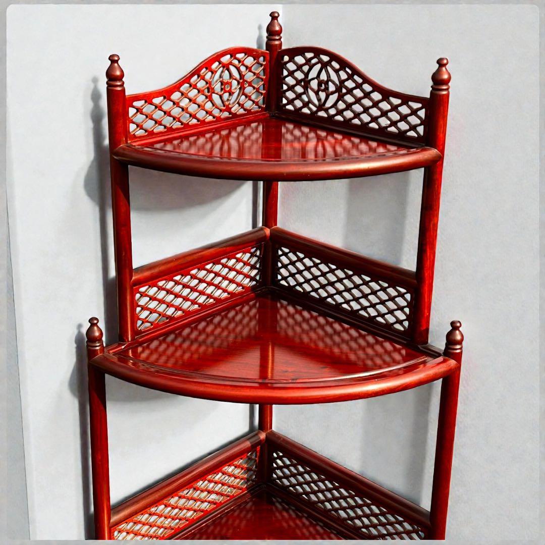 稀少✨送料無料✨唐木家具 無垢材 コーナーラック 飾り棚 中国家具 彫刻棚 収納