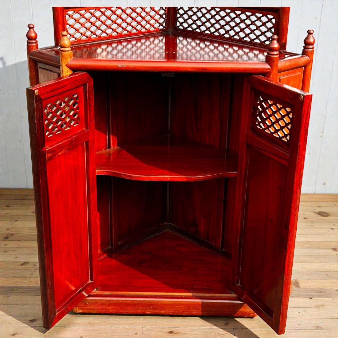 稀少✨送料無料✨唐木家具 無垢材 コーナーラック 飾り棚 中国家具 彫刻棚 収納
