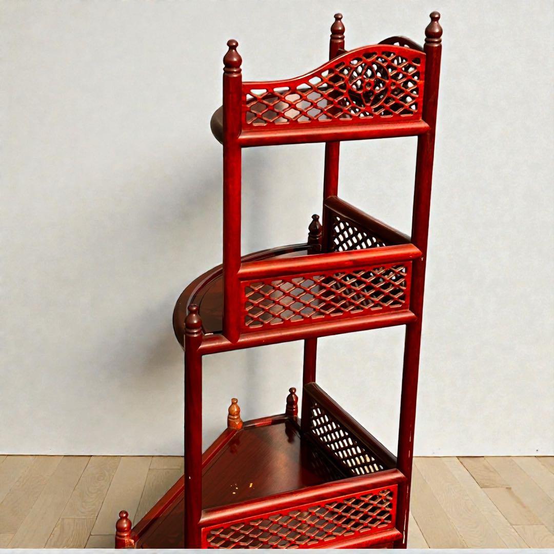 稀少✨送料無料✨唐木家具 無垢材 コーナーラック 飾り棚 中国家具 彫刻棚 収納