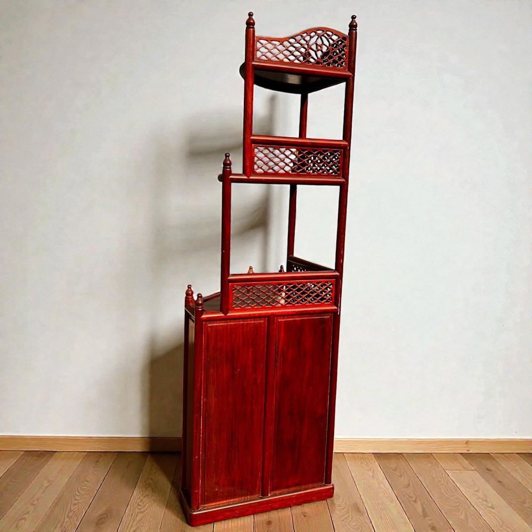稀少✨送料無料✨唐木家具 無垢材 コーナーラック 飾り棚 中国家具 彫刻棚 収納
