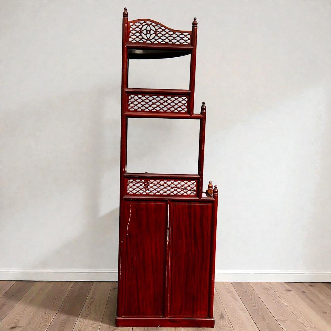 稀少✨送料無料✨唐木家具 無垢材 コーナーラック 飾り棚 中国家具 彫刻棚 収納