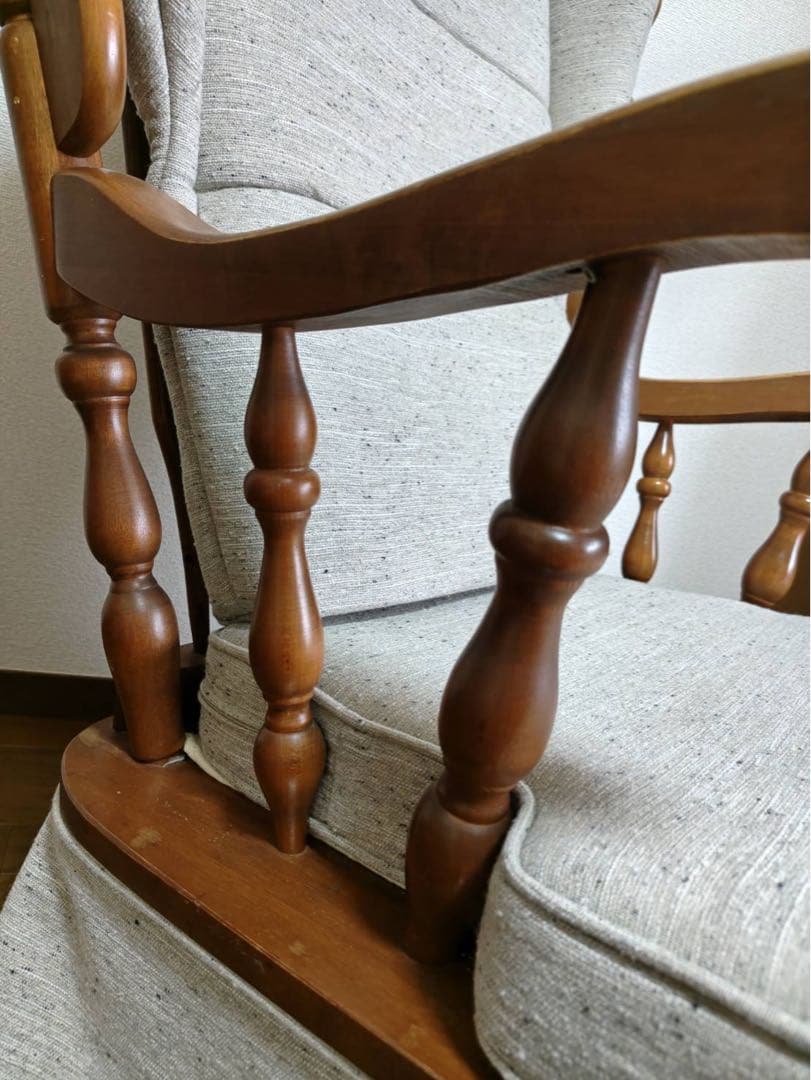 【最終価格！美品】アンティークロッキングチェア＆オットマン　ファブリック張替済