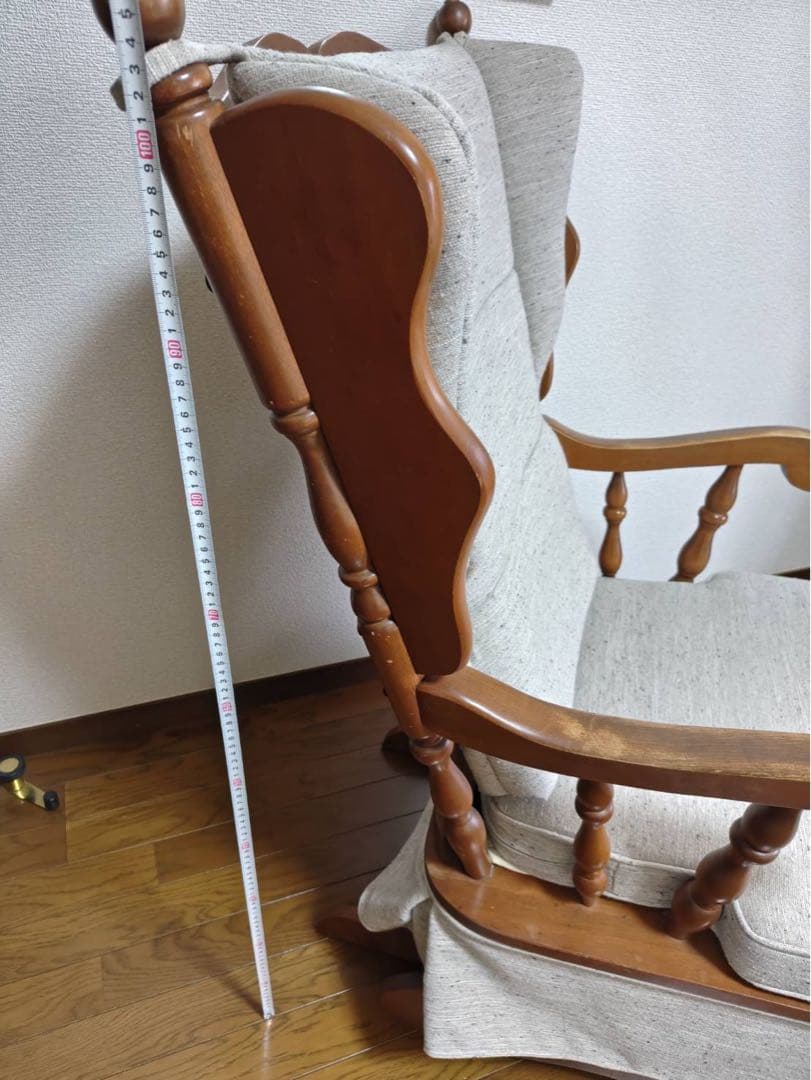 【最終価格！美品】アンティークロッキングチェア＆オットマン　ファブリック張替済