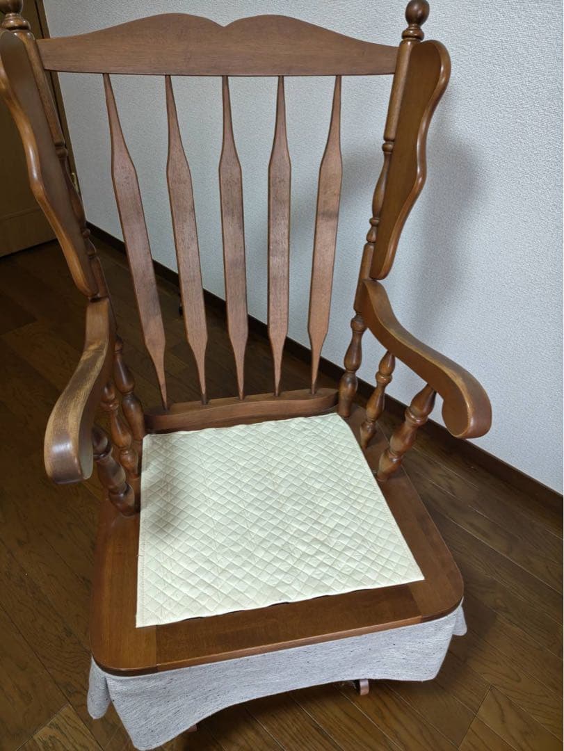 【最終価格！美品】アンティークロッキングチェア＆オットマン　ファブリック張替済