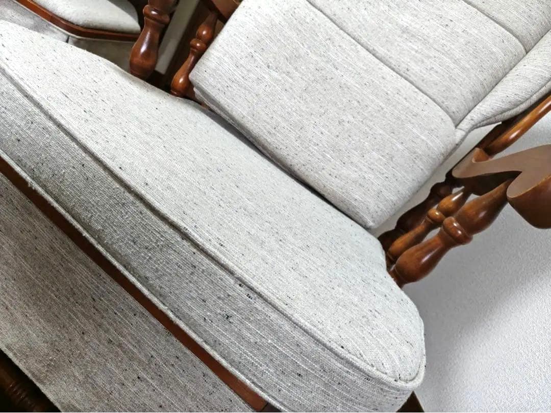 【最終価格！美品】アンティークロッキングチェア＆オットマン　ファブリック張替済