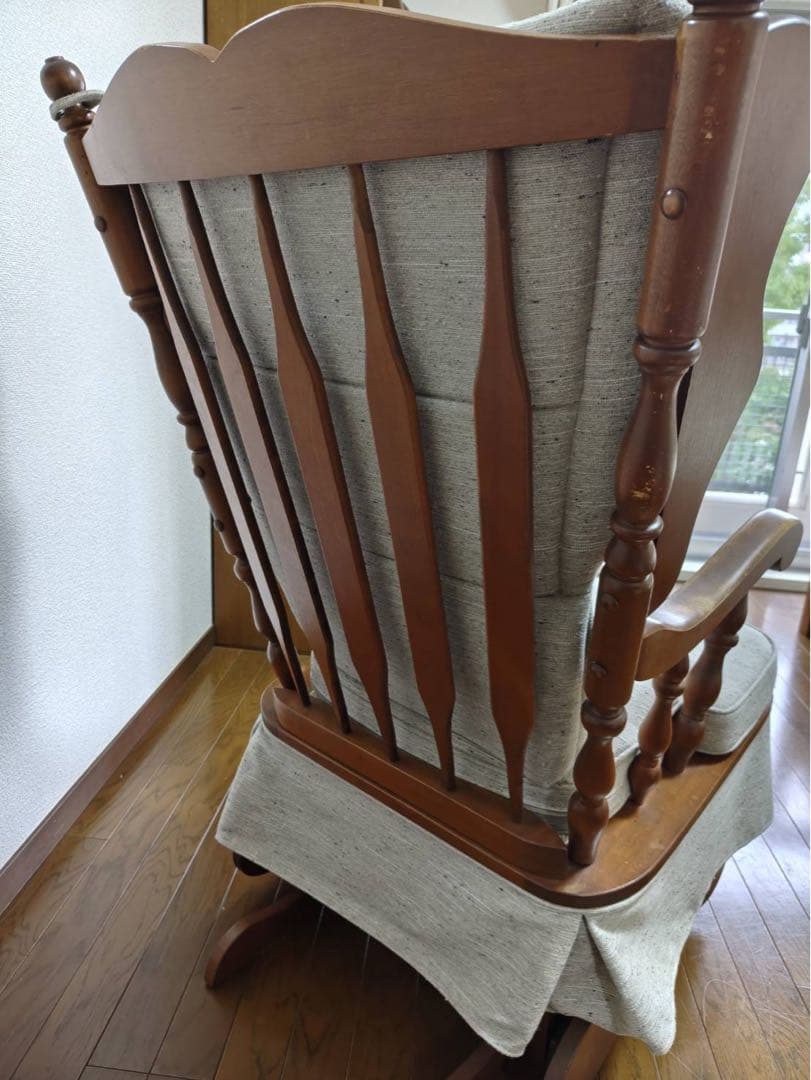 【最終価格！美品】アンティークロッキングチェア＆オットマン　ファブリック張替済