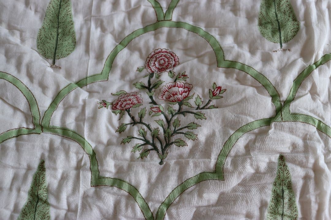 インドのキルト布団　ハンドブロックプリント