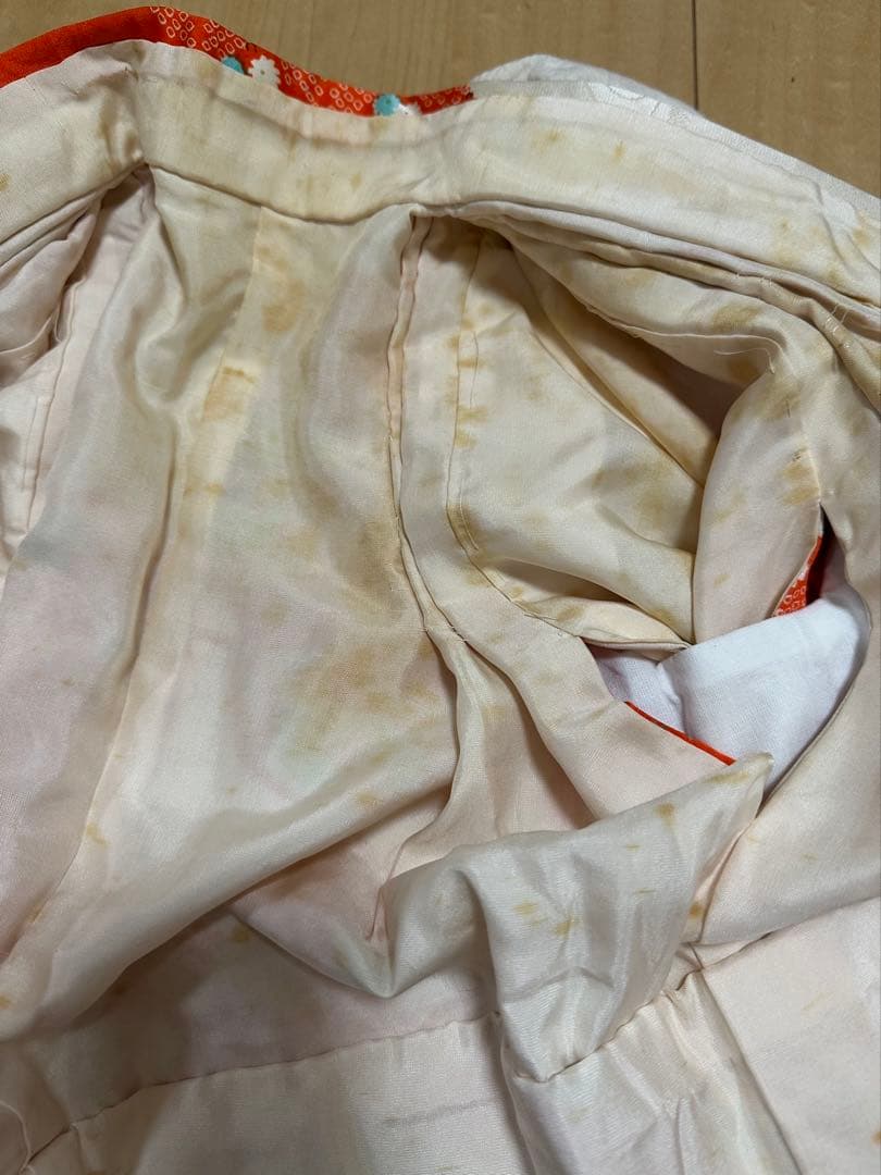 七五三 3歳 着物 被布 オレンジ 白