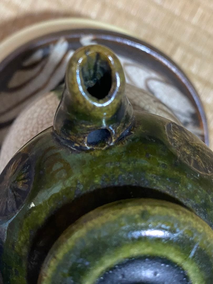 ♢織部焼 江戸時代後期〜 馬の目皿文 平仄 灯り 灯明 灯火器 携帯用