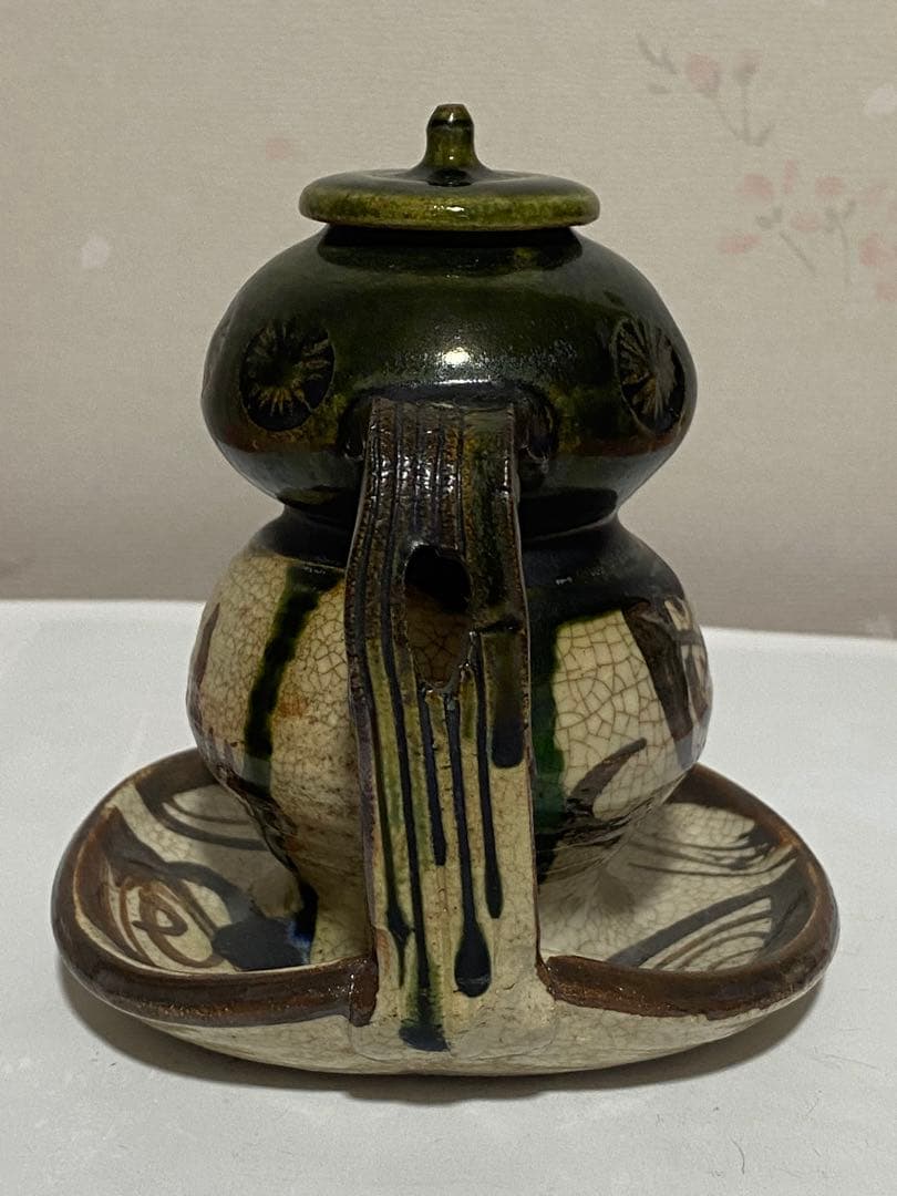 ♢織部焼 江戸時代後期〜 馬の目皿文 平仄 灯り 灯明 灯火器 携帯用