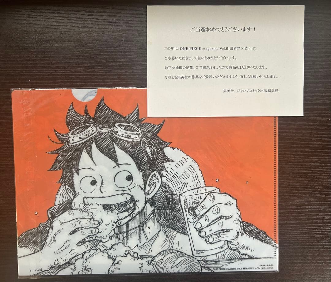 ワンピースマガジンVol.6当選品★特製クリアファイル★２種セット★ルフィ★ゾロ ワンピースマガジンVol.6当選品☆特製クリアファイル☆2種セット