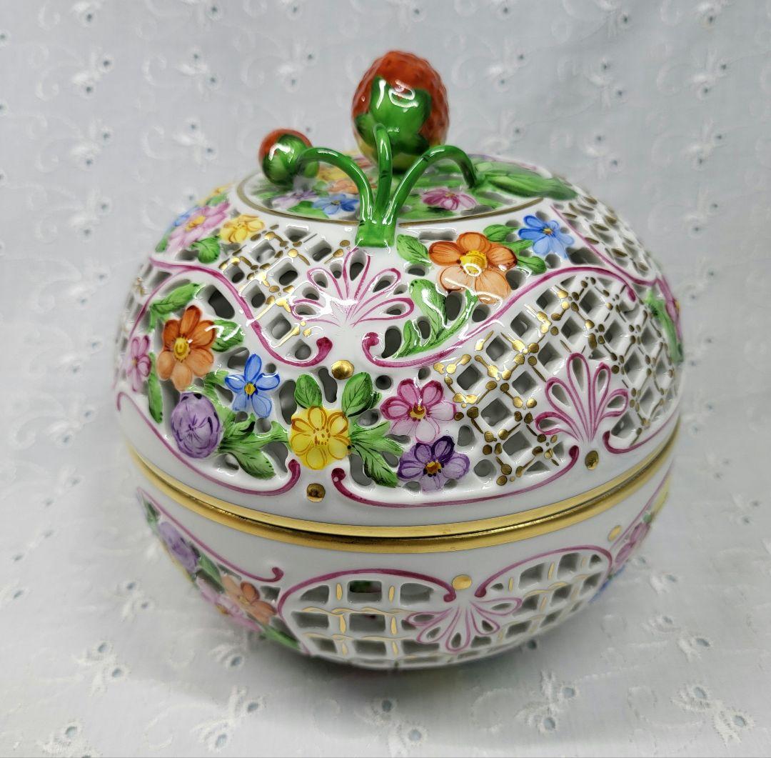 未使用近✨ヘレンド ファンタジー ボンボニエール 特大✨透かしボンボン入れ 小物