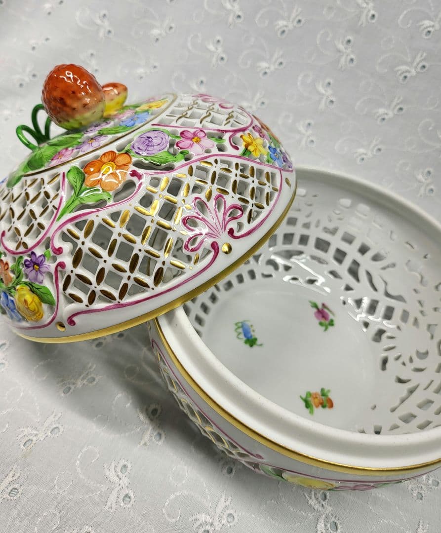 未使用近✨ヘレンド ファンタジー ボンボニエール 特大✨透かしボンボン入れ 小物