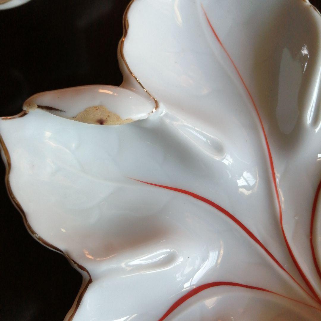 京焼　白磁紅葉形皿　5枚　18.6cm　大正～昭和初期