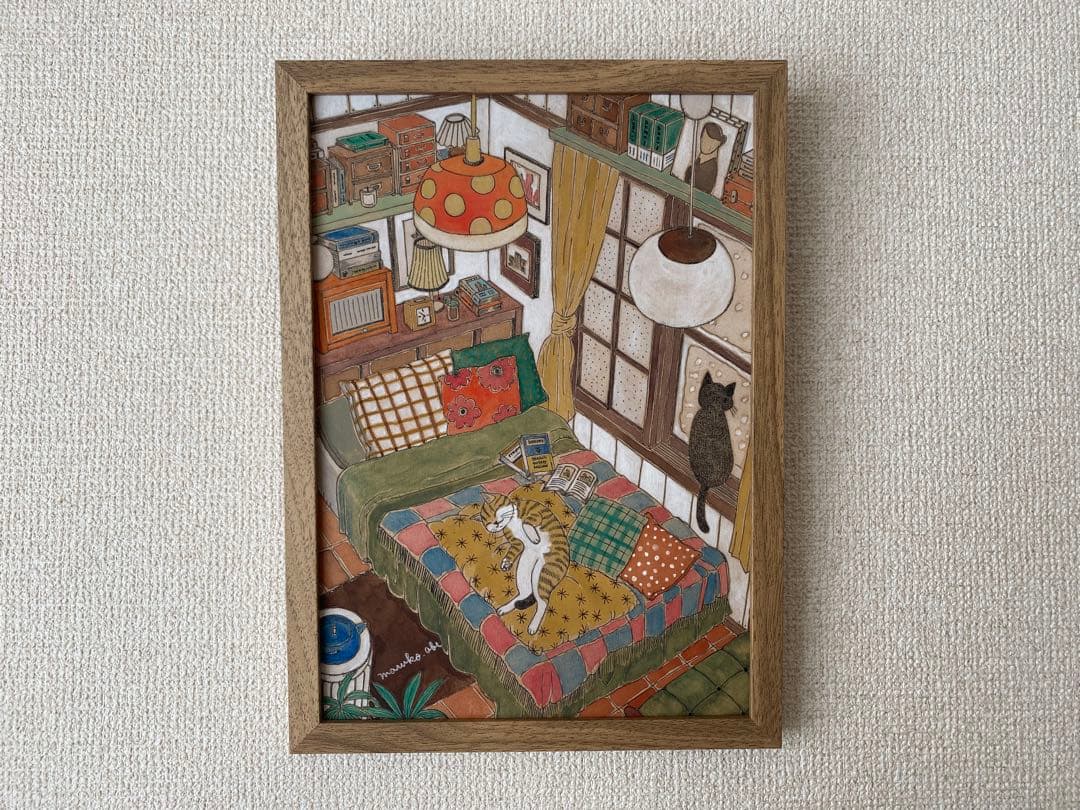 《送料無料》原画「寝室の猫たち」猫イラスト