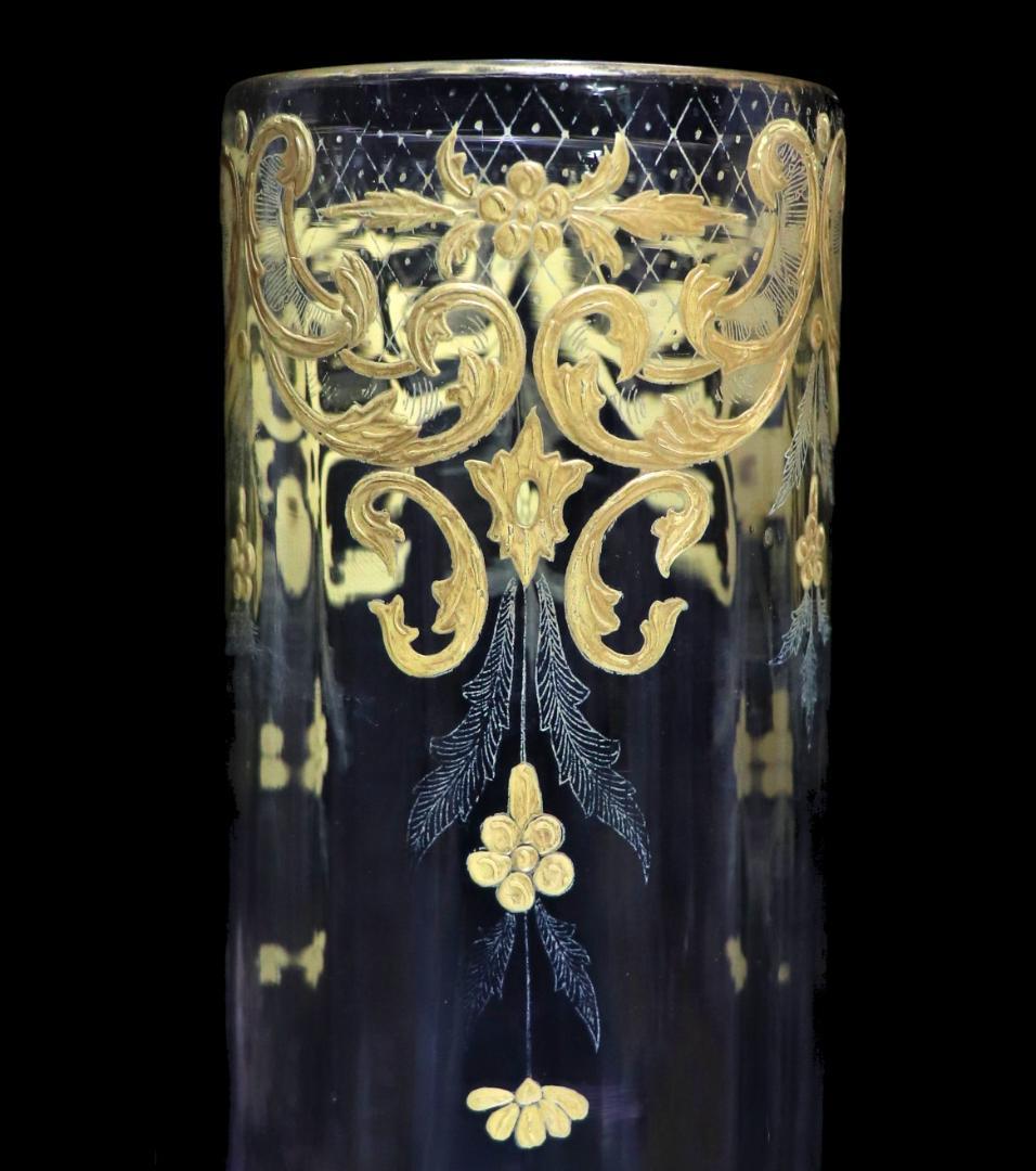 オールド・バカラ 1900年頃 草花文 金彩盛り上げ 大型 27.8cm 花瓶