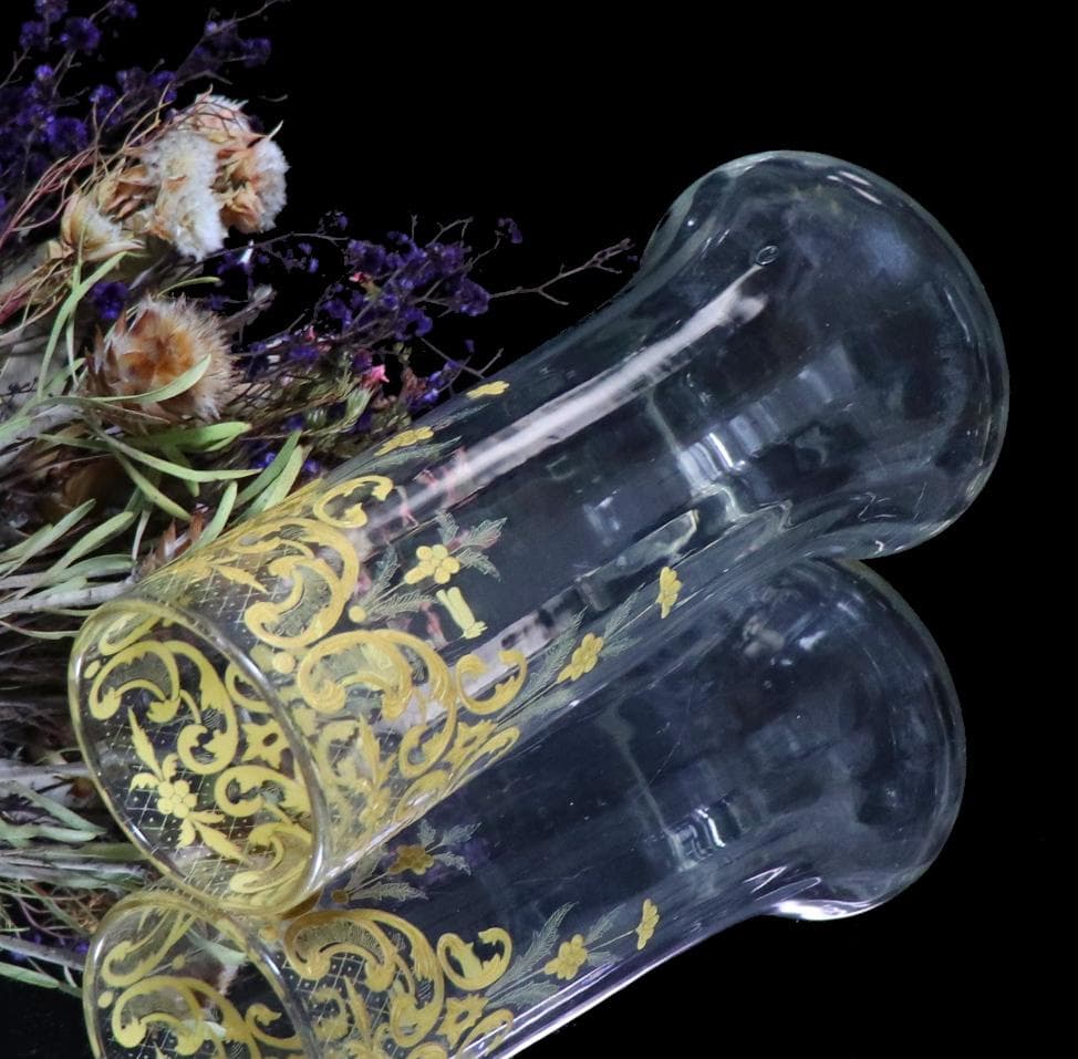 オールド・バカラ 1900年頃 草花文 金彩盛り上げ 大型 27.8cm 花瓶