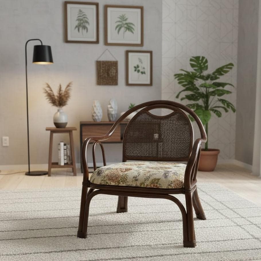 【新品】天然　籐　ラタン　座椅子　ジャガード生地　和モダン　アウトレット