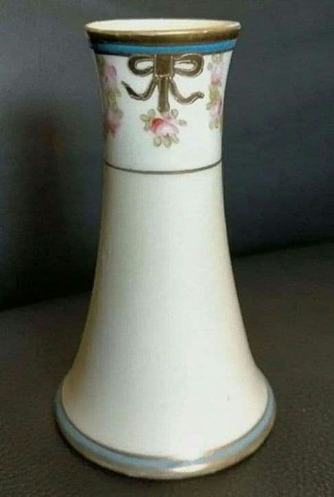 1891~1915年頃☆オールドノリタケ（カエデ印) 金彩薔薇絵一輪挿し