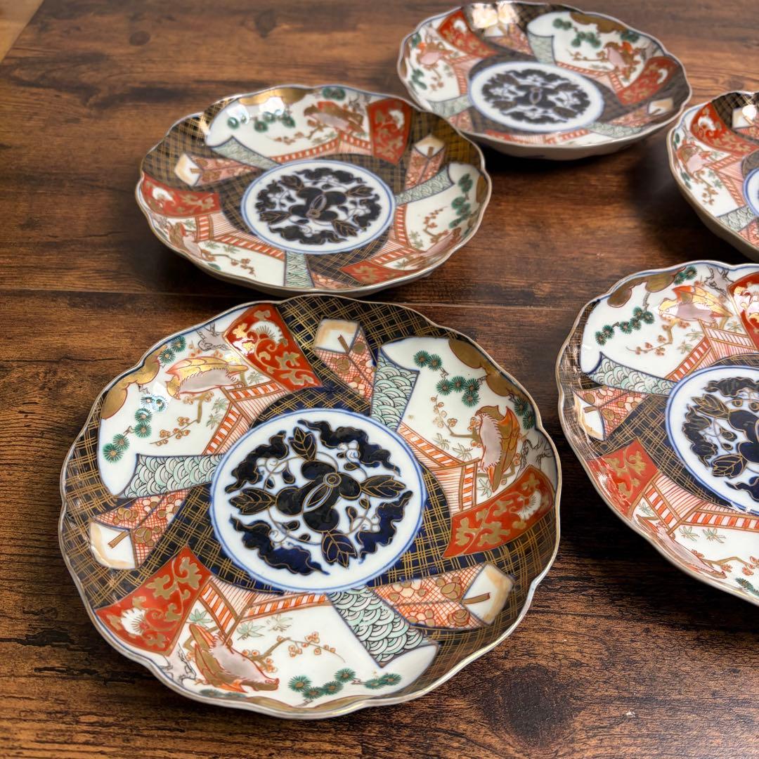 古伊万里　赤絵金彩鳥図六寸皿五客 中皿/銘々皿/アンティーク/お皿時代 070