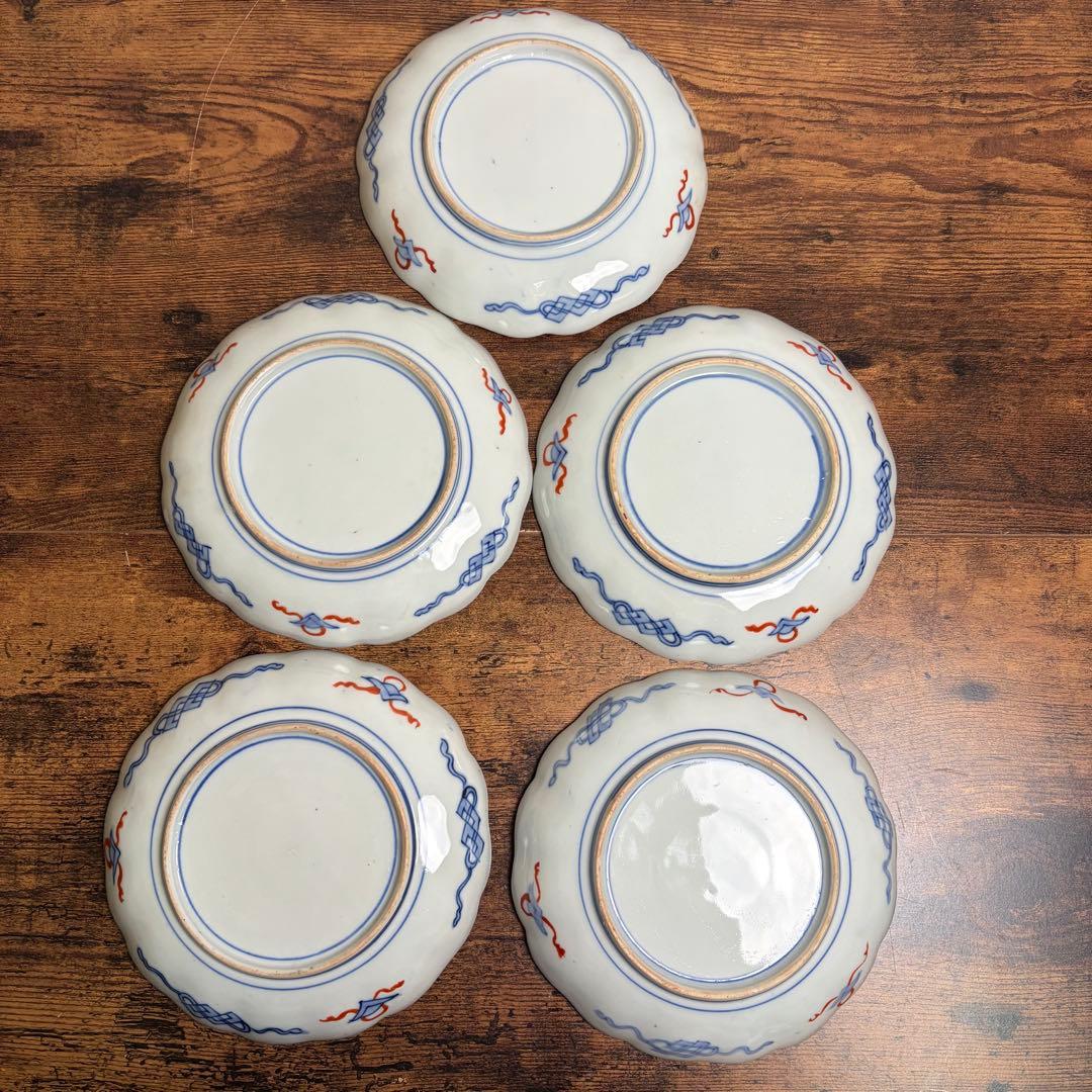 古伊万里　赤絵金彩鳥図六寸皿五客 中皿/銘々皿/アンティーク/お皿時代 070