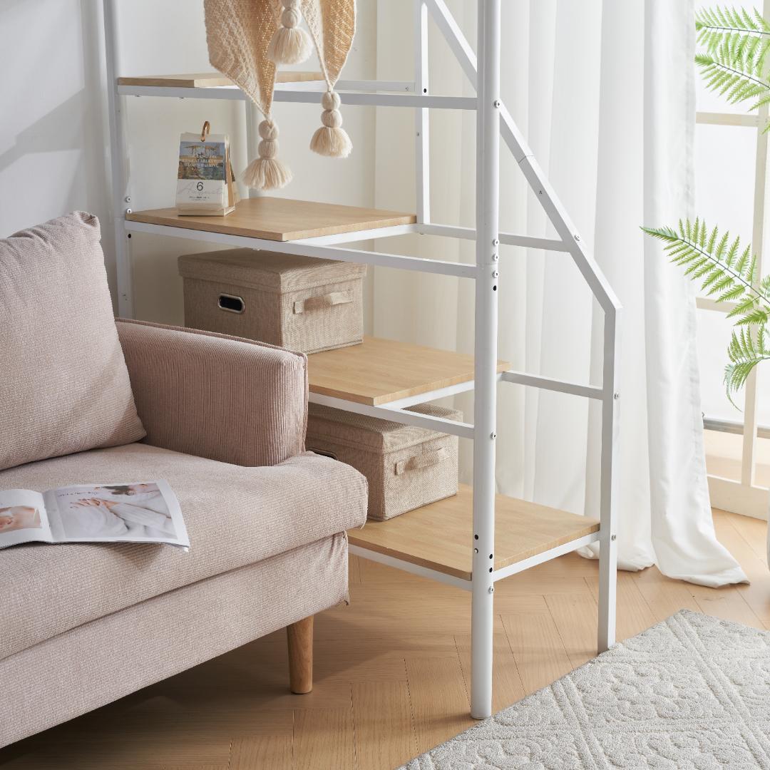 ロフトベッド（S） デスク付き　コンセント付x収納付き 耐荷重150　WHITE