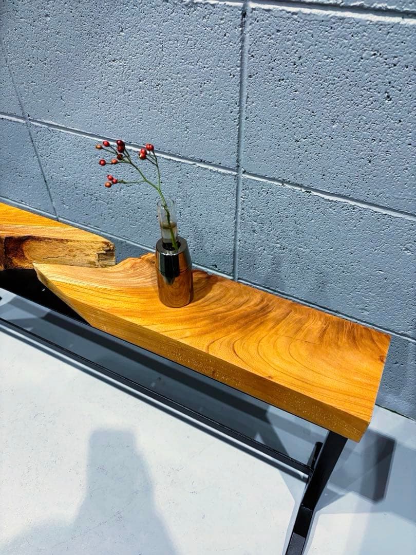 欅材アイアンシェルフ　観葉植物置き台　コーヒーテーブル　ナイトテーブル