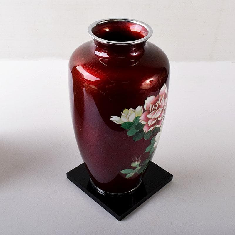 七宝焼 安藤七宝店造 赤透 薔薇文 花瓶 共箱 7891C - メルカリ