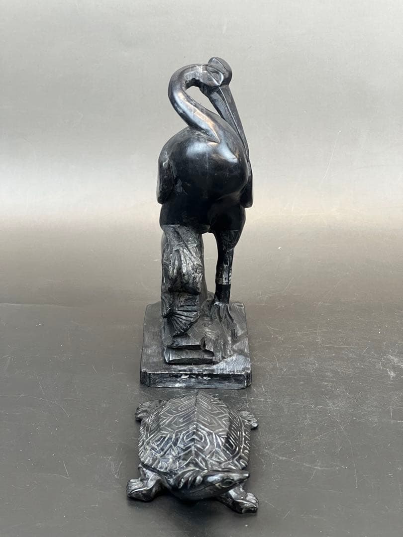 墨晶石亀、鶴一双 2セット　中国工艺品　送料込み