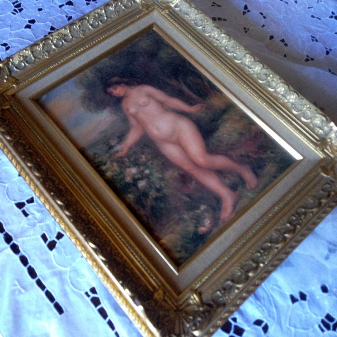 印象派 女性の裸体画 金色フレーム付き