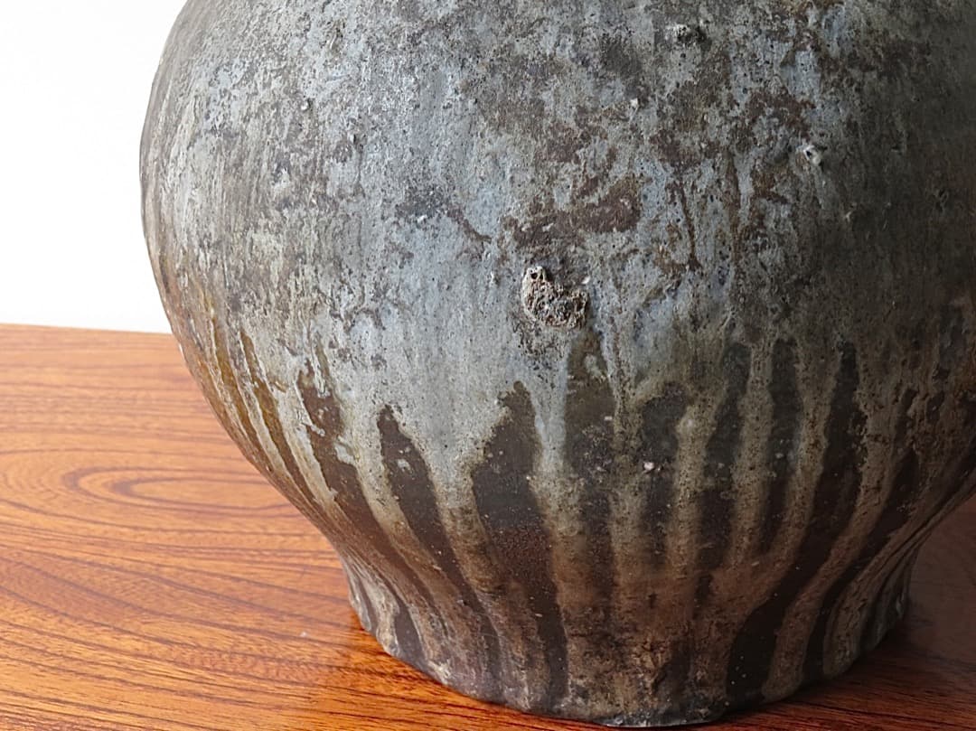 【値下】青娥窯　松元洋一作⑦　『自然釉花入』　穴窯焼成