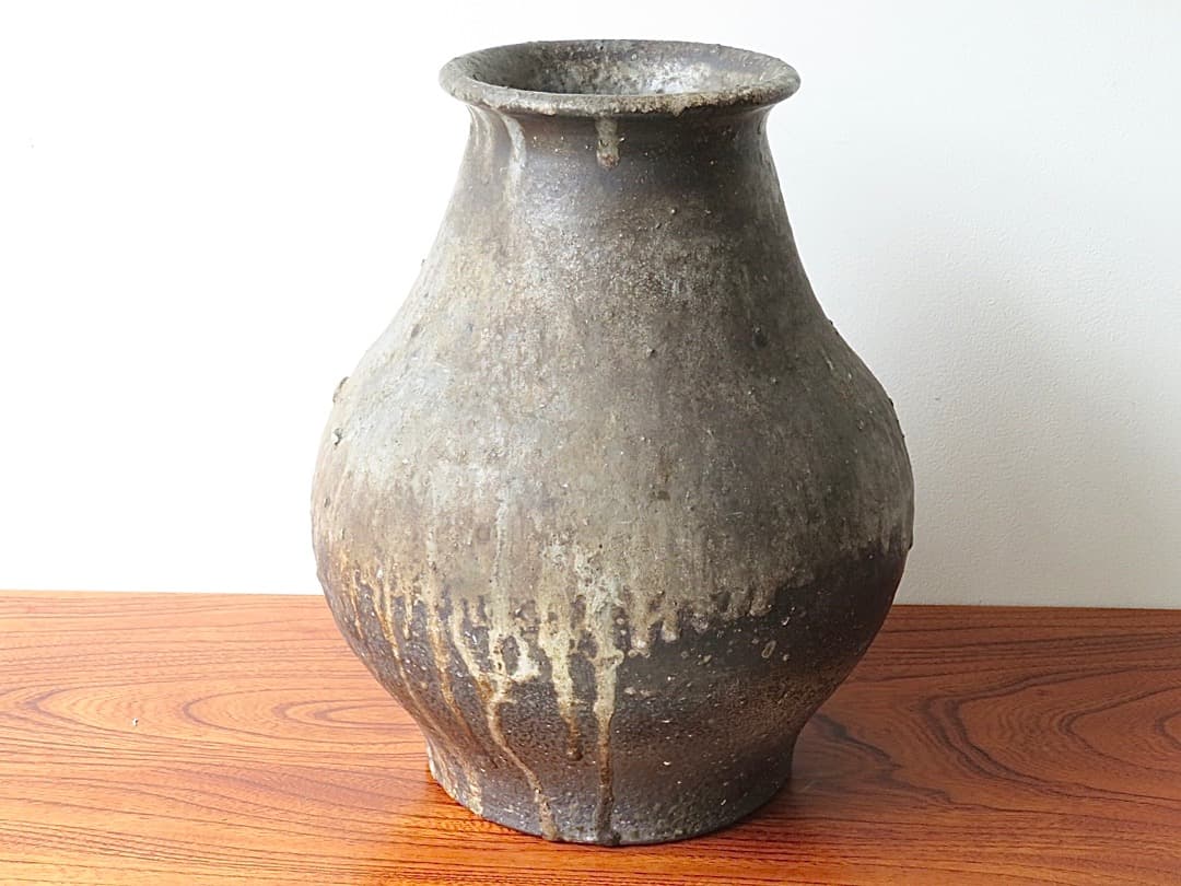 【値下】青娥窯　松元洋一作⑦　『自然釉花入』　穴窯焼成