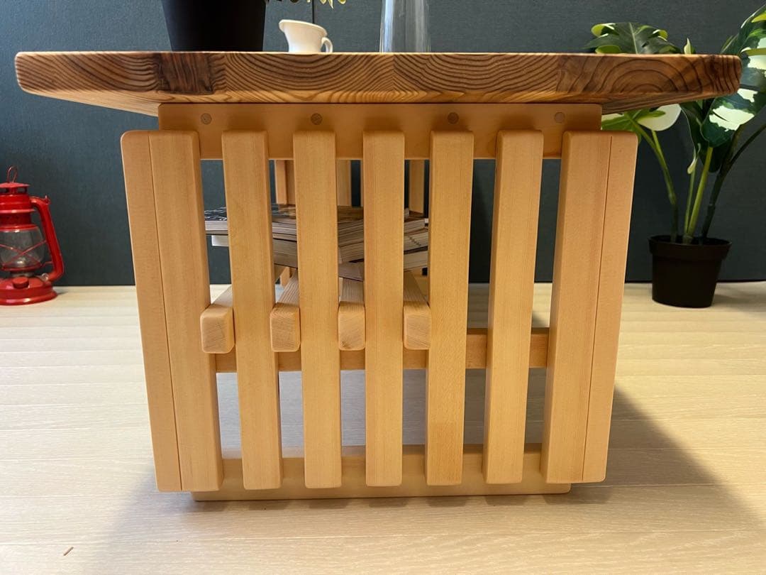 【オーダー】 ローテーブル 和風 木組縦格子 収納付き