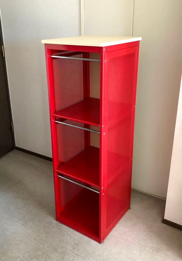 赤 スチールラック キャビネット スライド扉付　コンパートメントラック 棚 収納