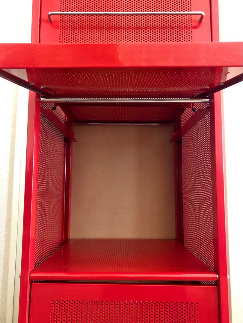 赤 スチールラック キャビネット スライド扉付　コンパートメントラック 棚 収納