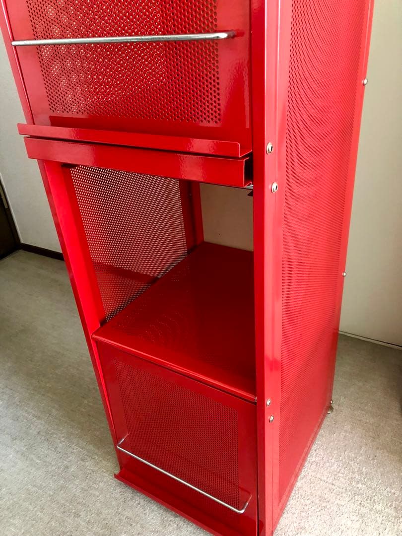 赤 スチールラック キャビネット スライド扉付　コンパートメントラック 棚 収納