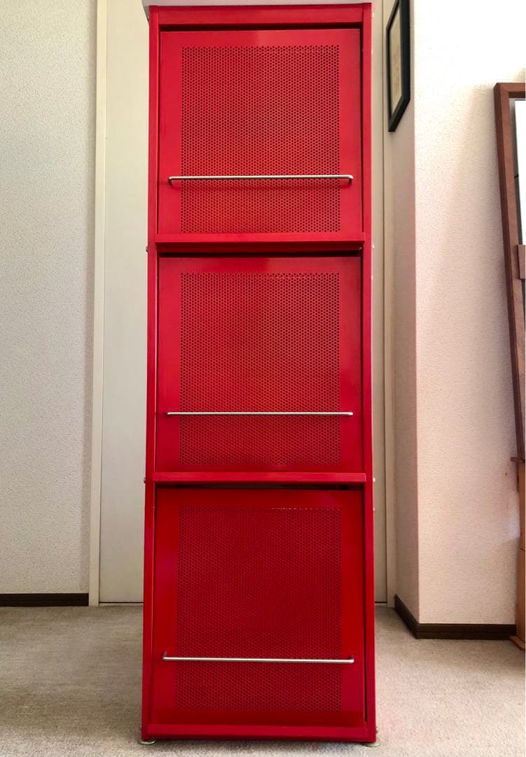 赤 スチールラック キャビネット スライド扉付　コンパートメントラック 棚 収納
