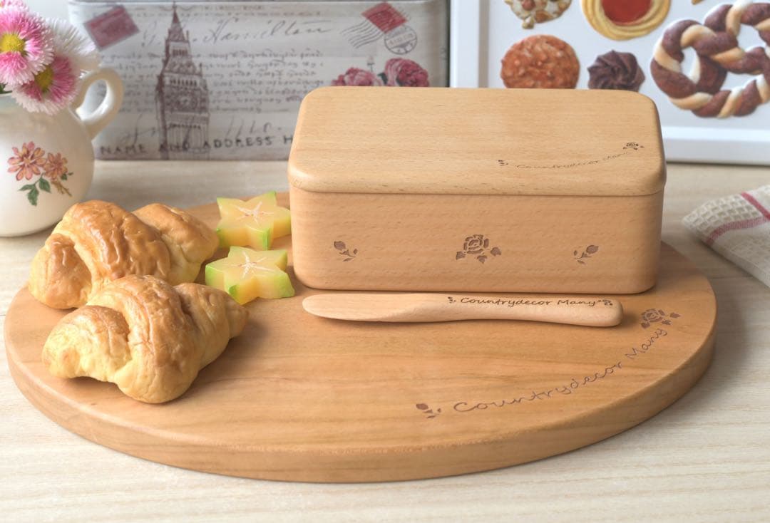 マニーローズ ウッド　バターケース&バターナイフ　木製　新品