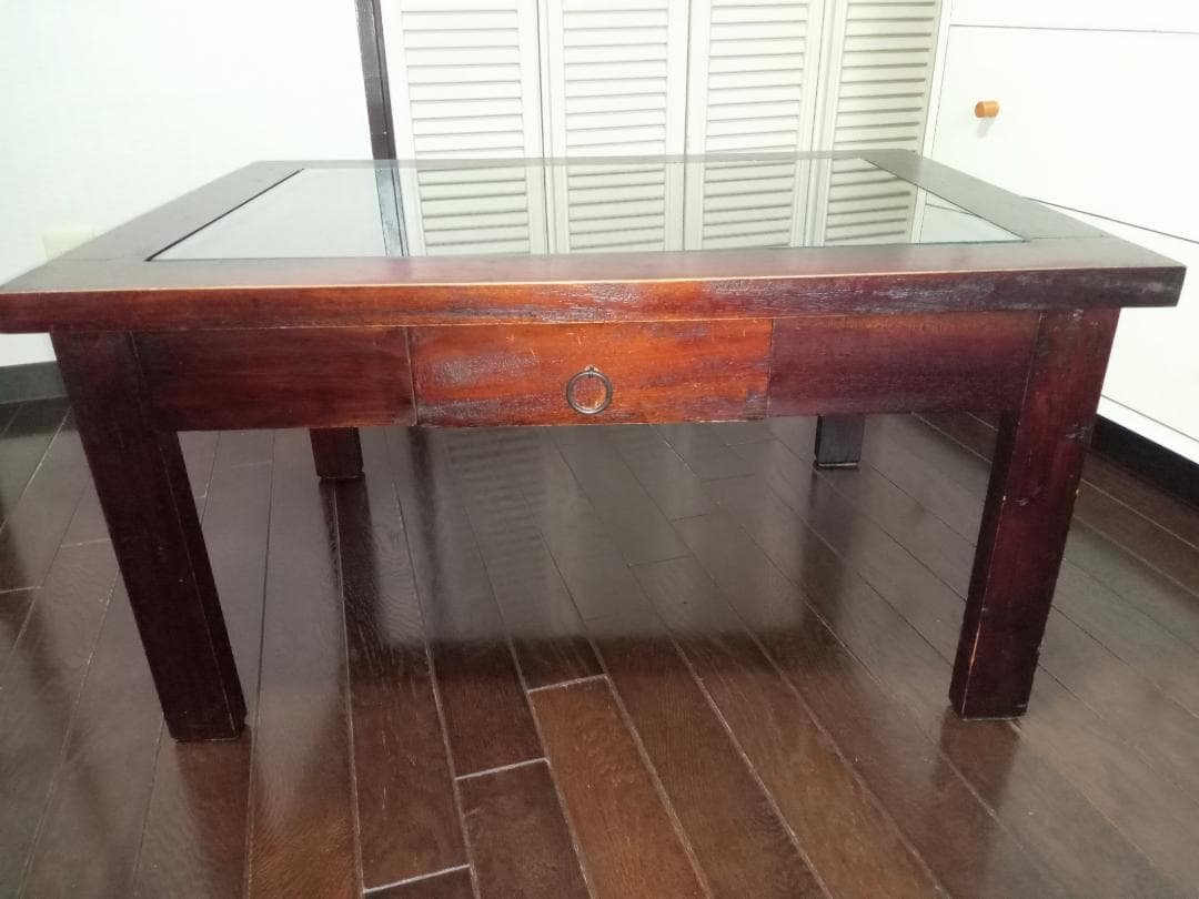 B-COMPANY ガラスローテーブル アジアン 座卓 ウッド 机 バンブー