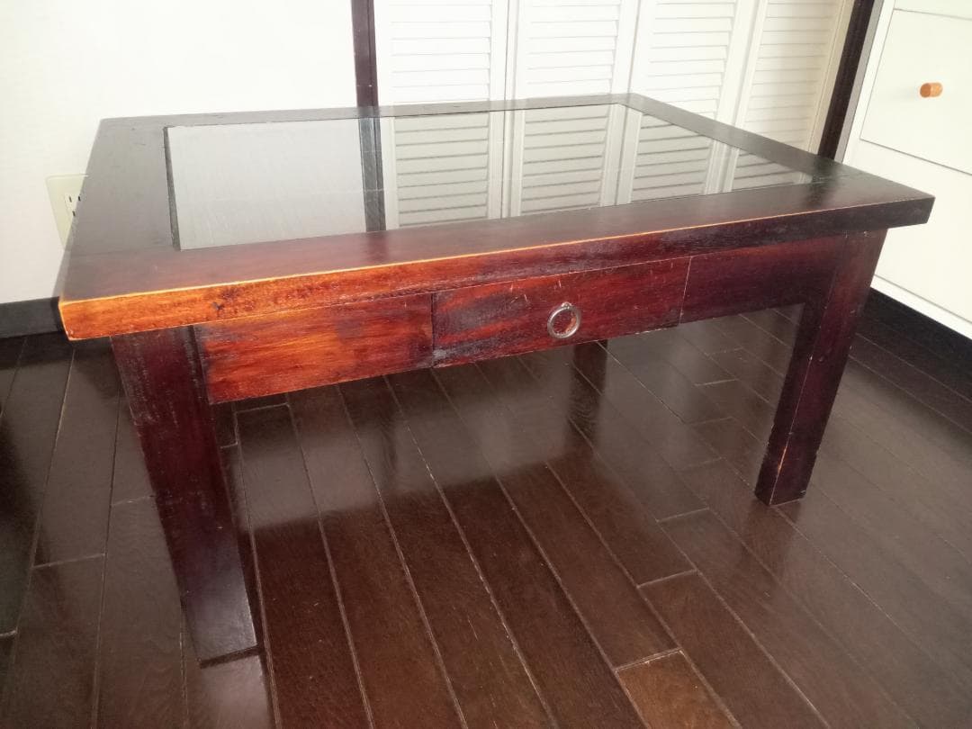 B-COMPANY ガラスローテーブル アジアン 座卓 ウッド 机 バンブー