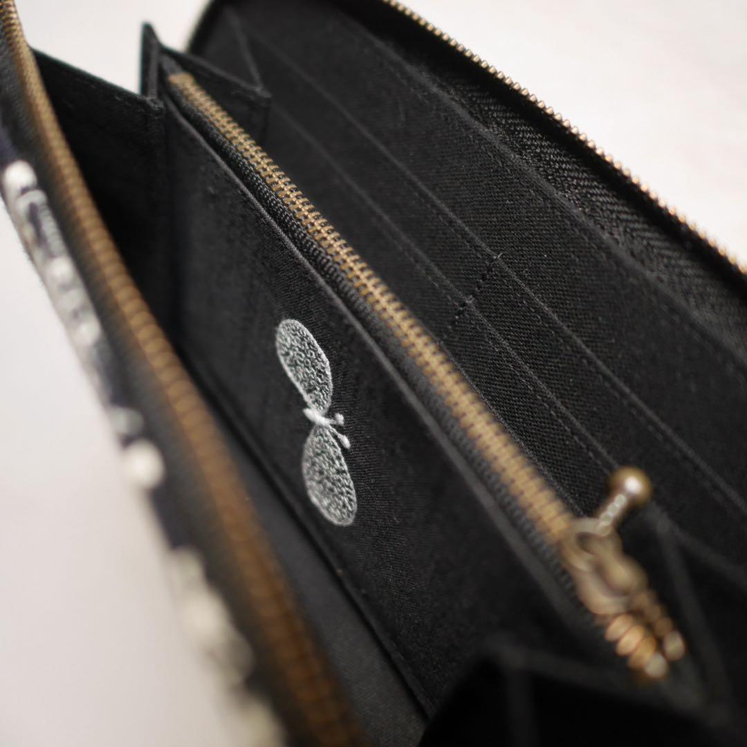 ミナペルホネン 長財布 symphony ネコ刺繍 作家 ハンドメイド