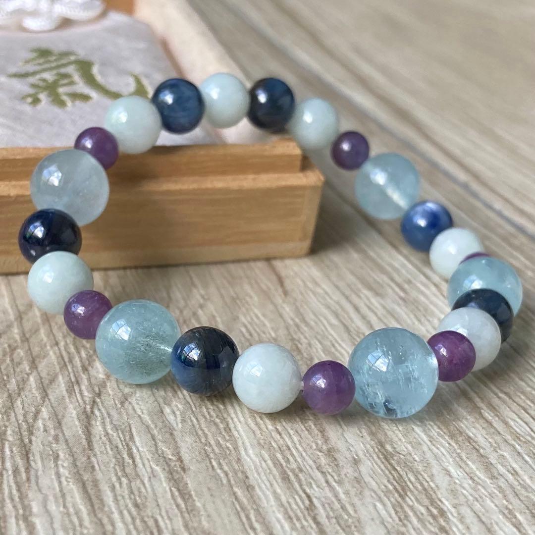 心に寄り添うお守り/アクアマリン・翡翠・ルビー・カイヤナイト/パワーストーンブレ