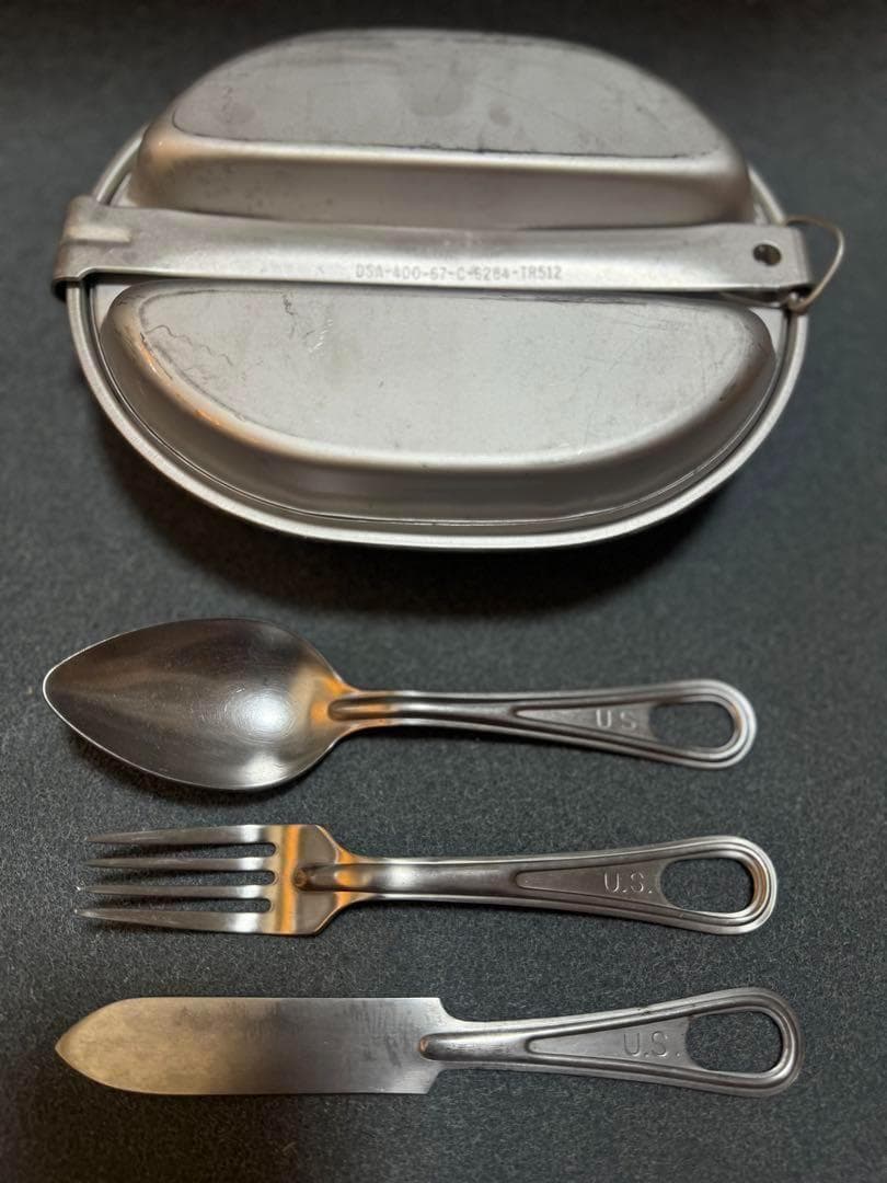 米軍 実物 メスキット 1967年 +カトラリー 米軍実物 40〜50年代 フィールドメスユテンシル・カトラリーセット